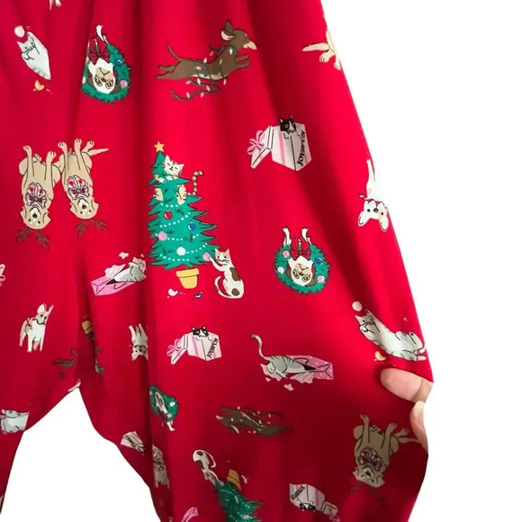 Women 3x Pajama Pant Red Recycled Poly Holiday Cat Dog Cozy Lounge Comfort Soft - Picture 3 of 10